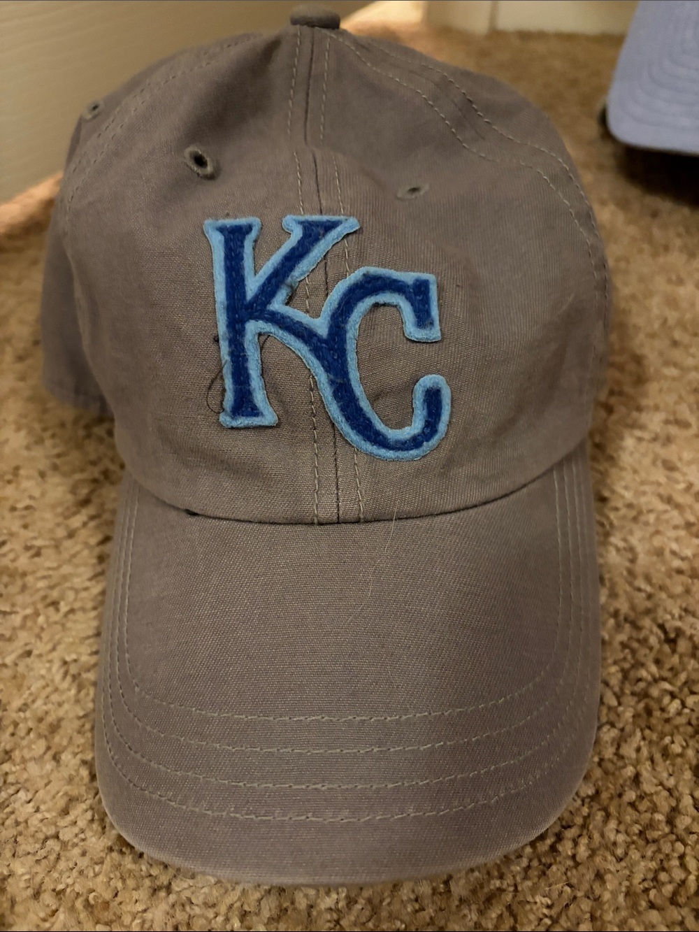 KC Embroidered Baseball Cap - Gray with Blue Accent